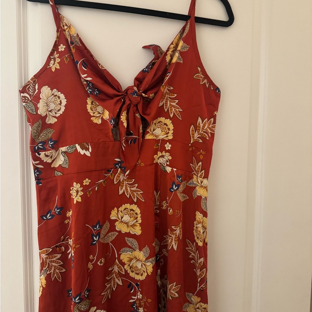 Rust Coloured Plus Size Flowered Dress - Picture 4 of 6